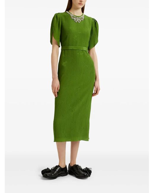 Erdem Green Puff-Sleeve Midi Dress