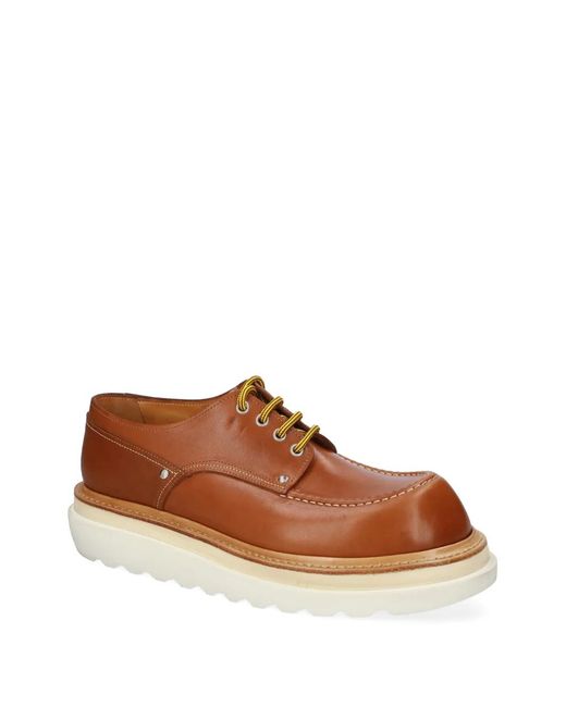 Premiata Brown Platform Stitched Leather Shoes for men