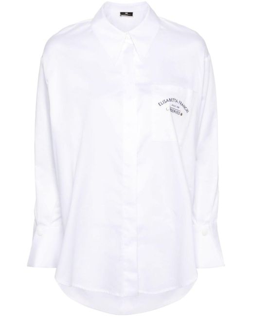 Chemise en popeline à logo brodé Elisabetta Franchi en coloris White