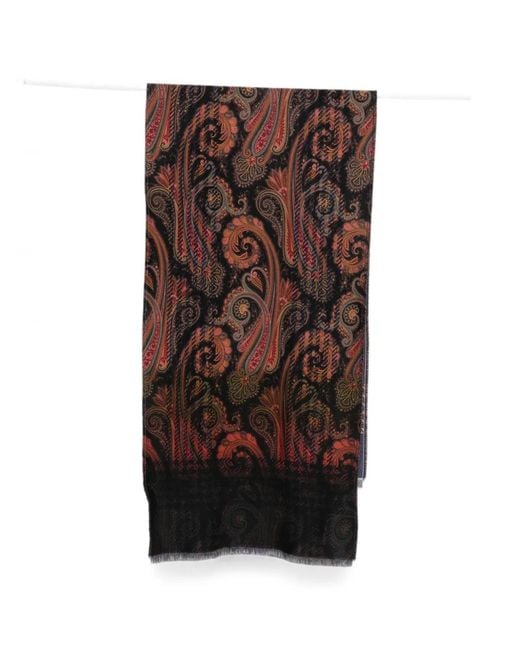 Etro Brown Paisley-Print Wool Scarf for men