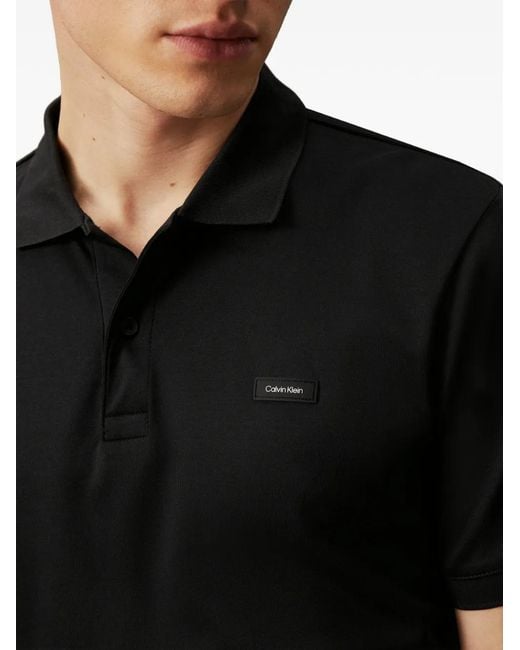 Calvin Klein Black Logo Plaque Polo Shirt for men