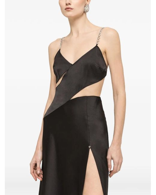Nissa Black Crystal-Detail Midi Dress