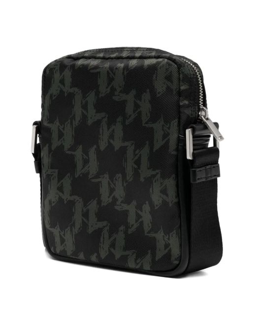Karl Lagerfeld Black Monogram Messenger Bag for men
