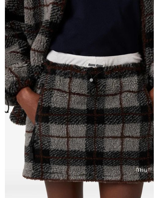 Miu Miu Black Checked Teddy Miniskirt