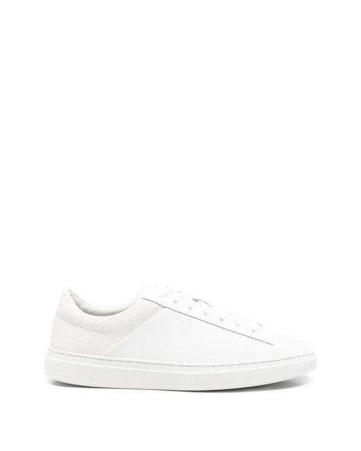 Boss White Low-Top Trainers With Woven And Grained Effects for men
