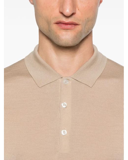 John Smedley Natural Belper Long Sleeve Polo Shirt for men
