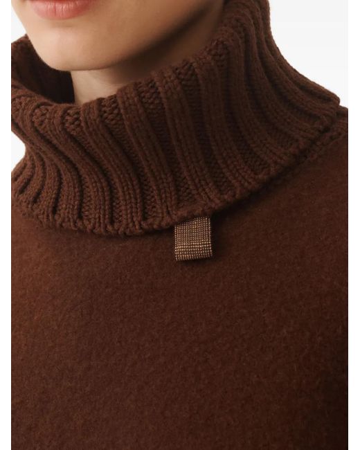 Poncho con flecos y cuello alto Fabiana Filippi de color Brown