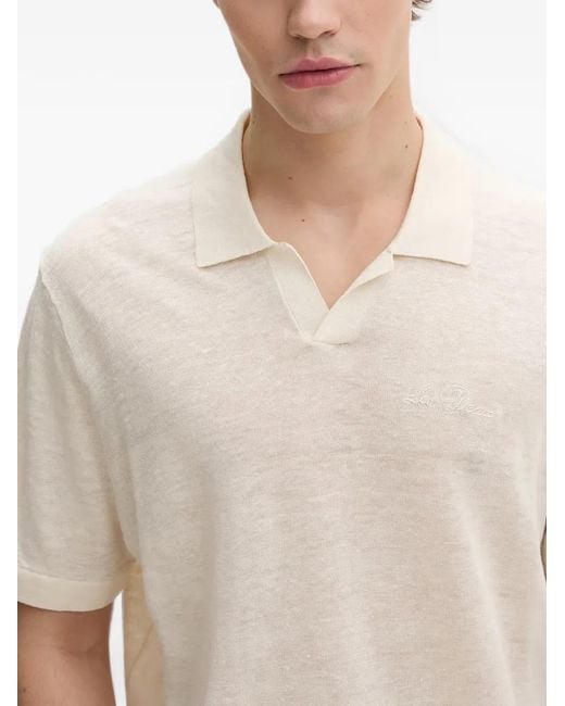 Les Deux White Logo-Embroidered Open-Collar Polo Shirt for men
