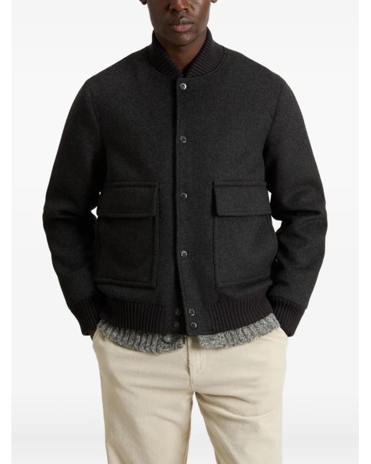 Woolrich Black Wool Twill Pocket Bomber for men