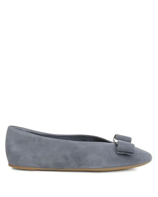 Ferragamo Gray Leather Ballerinas