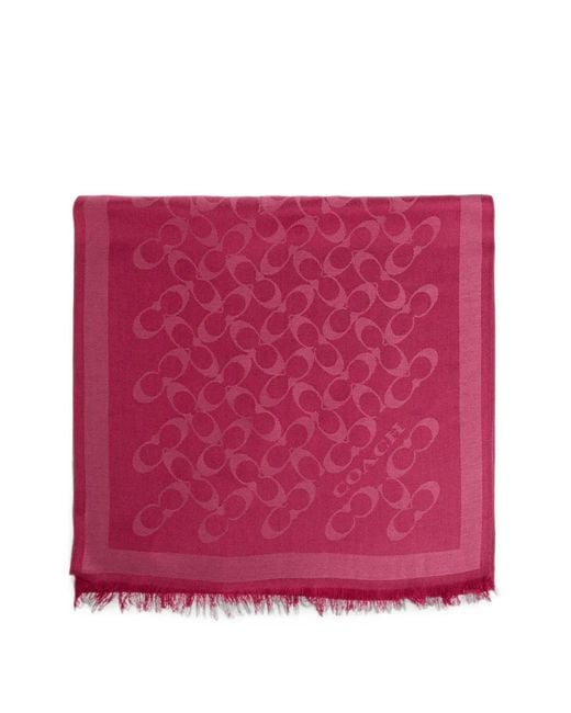 COACH Red Monogram Frayed Scarf