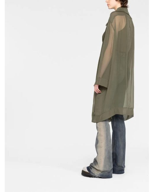 Rick Owens Green Sheer Silk Trench Coat