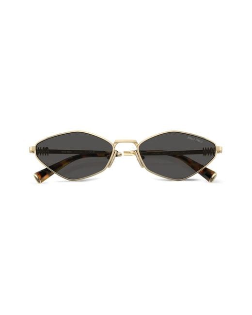Miu Miu Brown Logo-Lettering Geometric-Frame Sunglasses