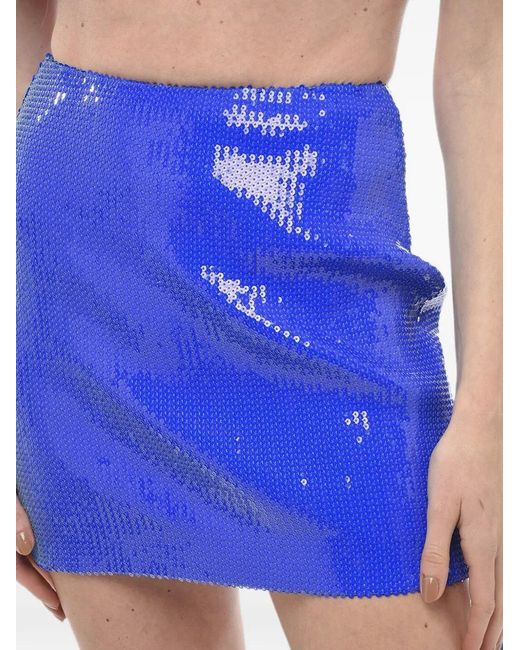 David Koma Blue Sequin-Embellished Zip-Fastening Mini Skirt
