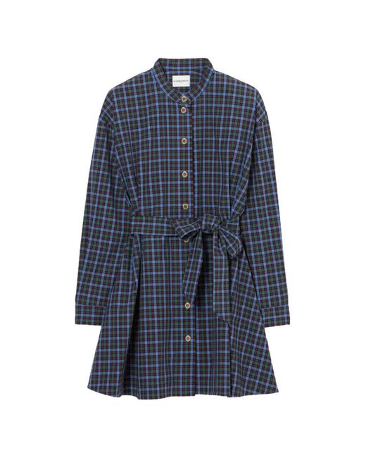 Claudie Pierlot Blue Checked Cotton Shirt Dress