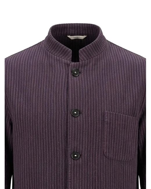 Massimo Alba Purple Stripe-Pattern Mandarin-Collar Jacket for men