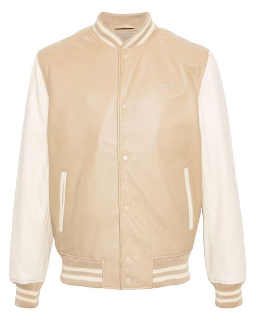 Schott Nyc Natural Logo-embroidered Leather Bomber Jacket for men