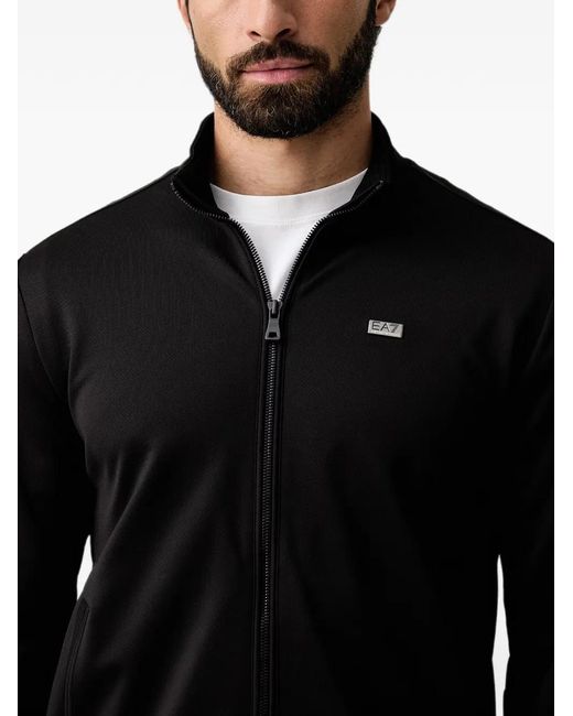 EA7 Black Logo-Plaque Zip-Up Sweater for men