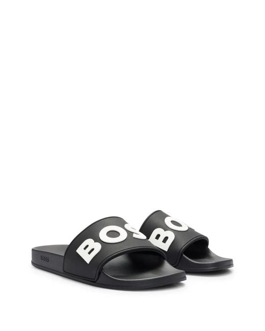 Boss Black Logo-Emed Open-Toe Slides for men