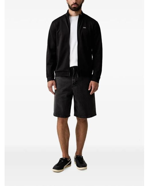 EA7 Black Logo-Plaque Zip-Up Sweater for men