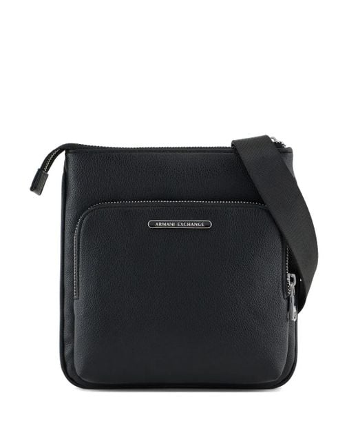 Bolso messenger con placa del logo ARMANI EXCHANGE de hombre de color Black