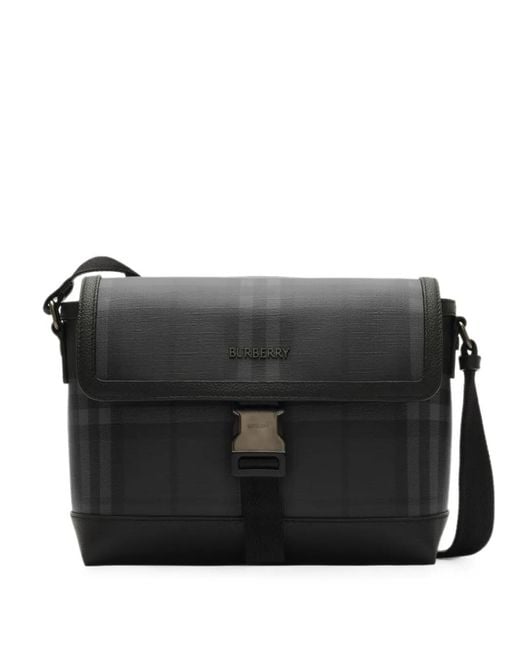Burberry Black Small City Check Clip Messenger Bag for men