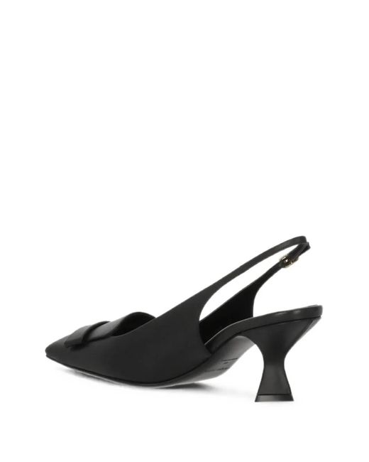Sergio Rossi Black Plaque-Detail Squared-Toe Slingback Pumps