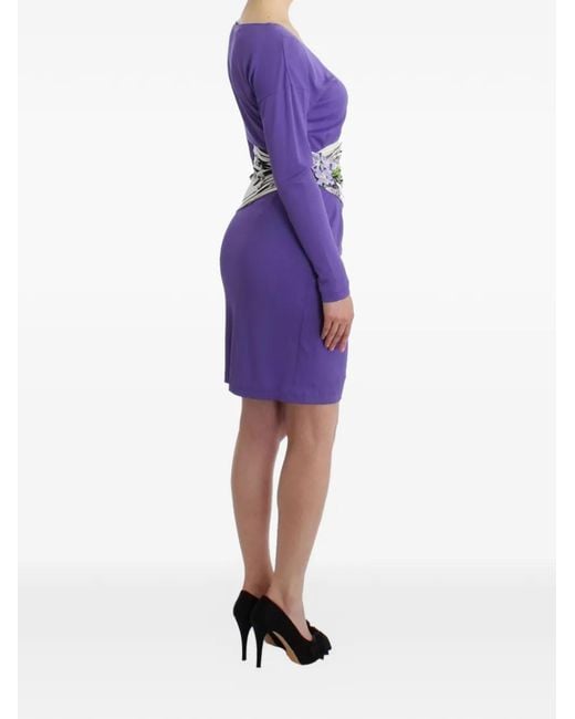 Roberto Cavalli Purple Floral-Print Mini Dress