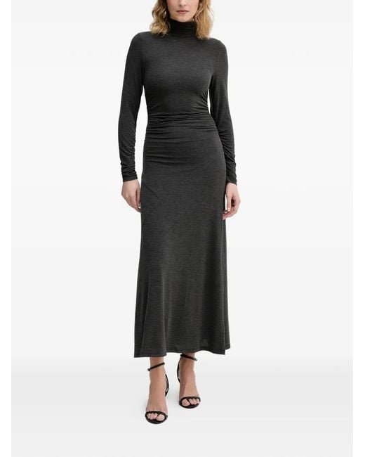 Sisley Black Ruched Roll-Neck Midi Dress
