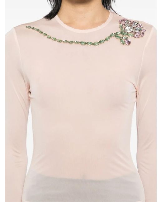 Simone Rocha Pink Carnation-Embellished Mesh Top