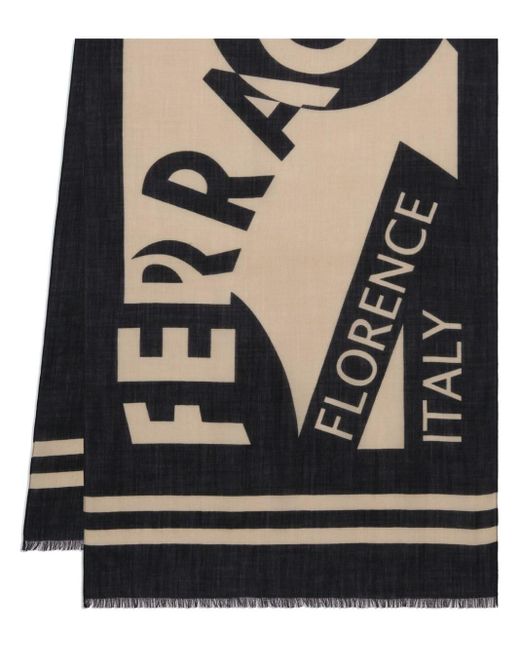 Ferragamo Black Intarsia Knit-logo Wool Scarf for men