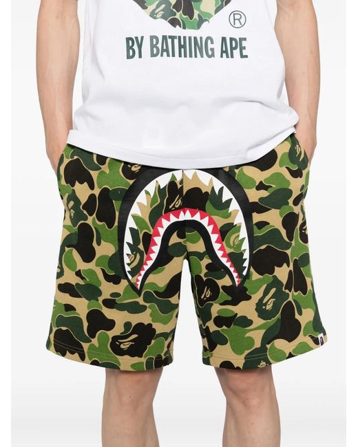 A Bathing Ape Green Graphic-Printed Shorts for men