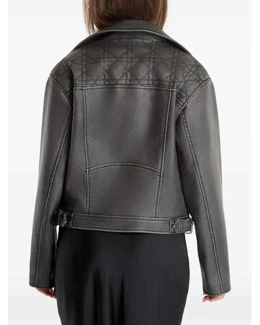 Guess Gray Quilted-Panel Belted Long Sleeved Jacket
