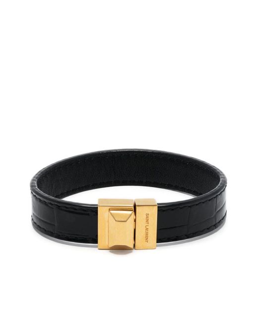 Saint Laurent Black Logo-engraved Stud Leather Bracelet