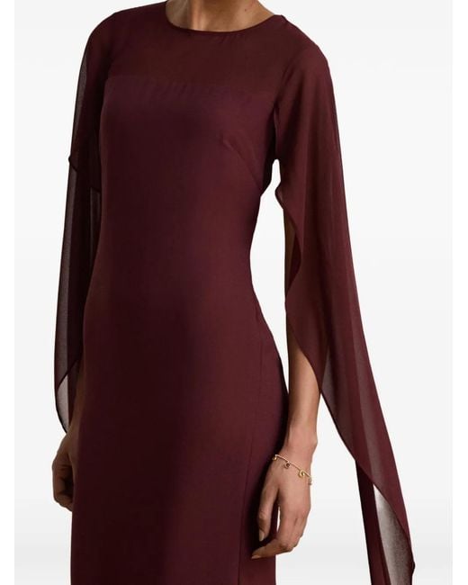 Ralph Lauren Purple Cape-Overlay Georgette Maxi Gown