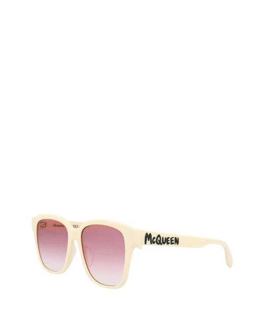 McQueen Pink Logo-Print Square-Frame Sunglasses