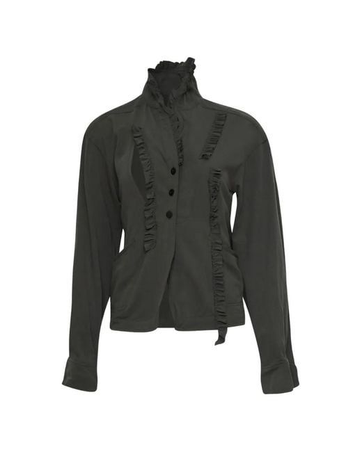 OPEN YY Black Ruffled-Neck Fitted Jacket