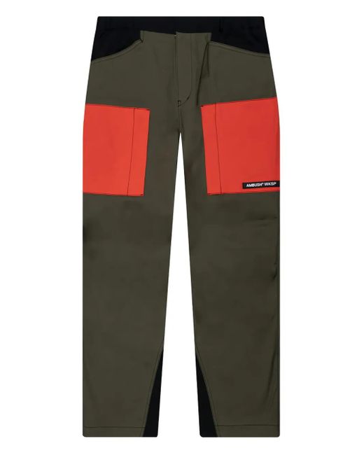 Ambush Red Panelled Cargo Trousers for men