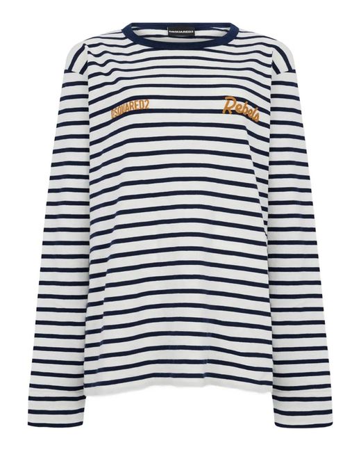 DSquared² Blue Crew Neck Stripes Logo T-Shirt