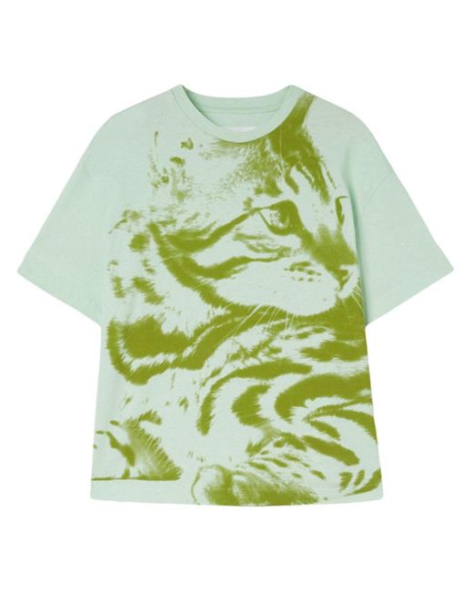 Jil Sander Green T-Shirt mit Katzen-Print