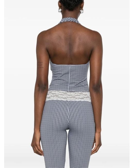 Frankie's Bikinis Blue Jay Gingham Halterneck Top