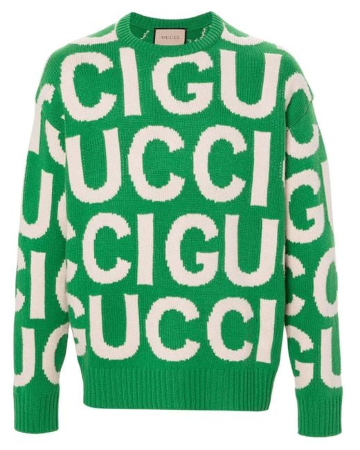 Gucci Wollen Trui Met Intarsia Logo in het Green voor heren