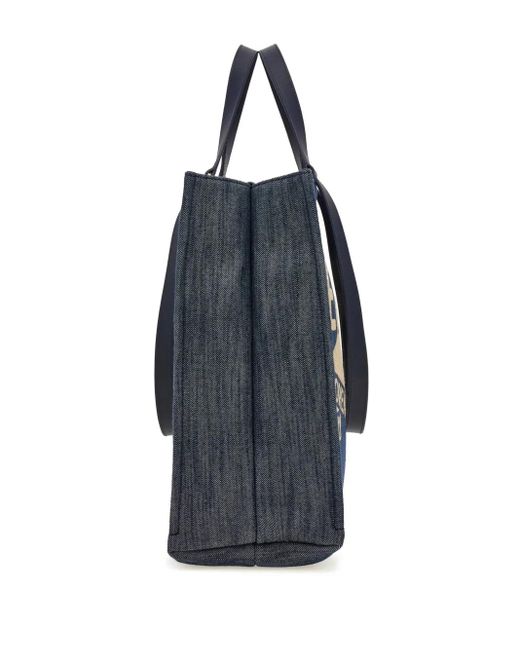 Ferragamo Black Large Venna Logo-Embroidered Tote Bag
