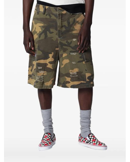 DAGGER Green Camouflage-Print Distressed Shorts for men