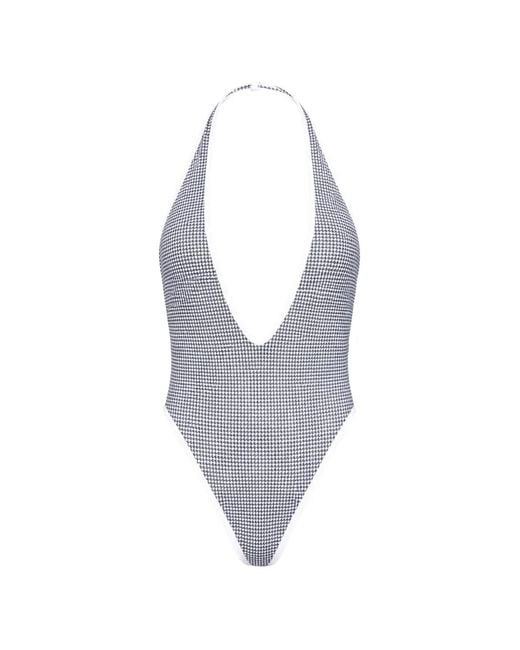 DIESEL White Swimsuit With Houndstooth Print
