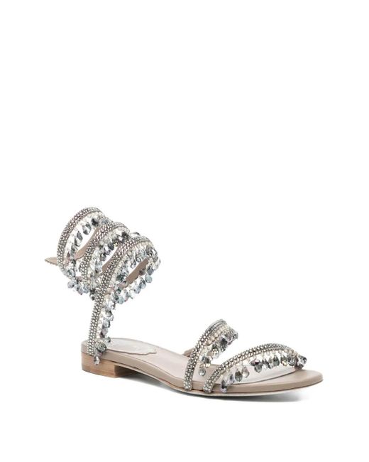 Rene Caovilla White Crystal-Embellished Spiral-Wrap Sandals