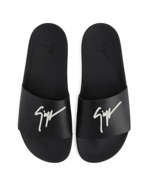 Giuseppe Zanotti Black Brett Logo-Embellished Slides for men
