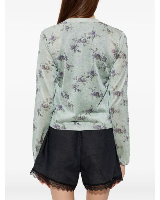 Ganni Gray Cardigan Fleuri À Effet Métallisé