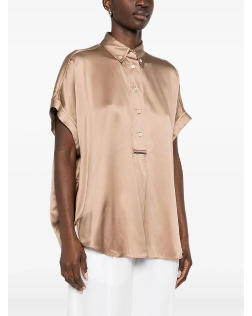 Brunello Cucinelli Natural Buttoned Silk Top
