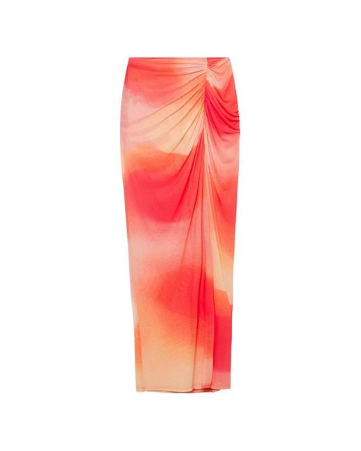 Jonathan Simkhai Red Kensingten Ruched Mesh Maxi Skirt
